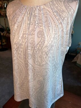 Calvin Klein White Gray Paisley Sleeveless Blouse Women’s XL